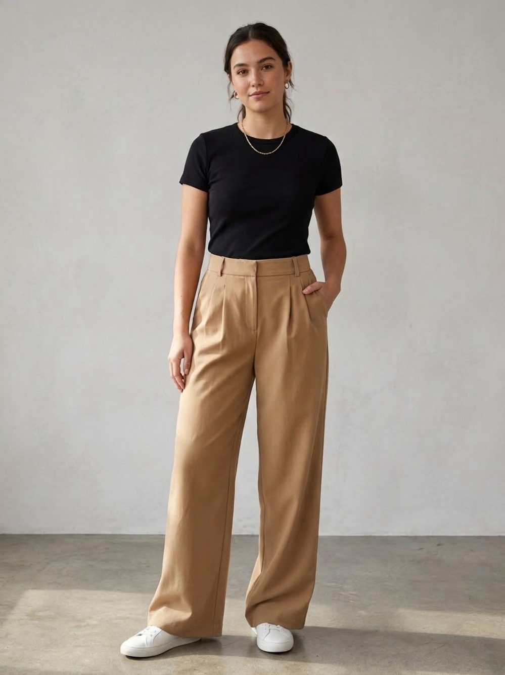 Abercrombie & Fitch Wide-Leg Pleated Tan Trousers